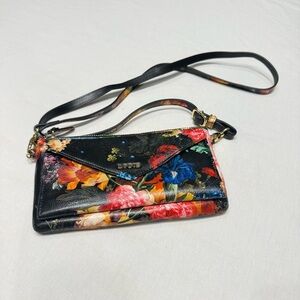 Lodis Leather Floral Print Envelope Wallet Crossbody Bag w/ Zip Closure